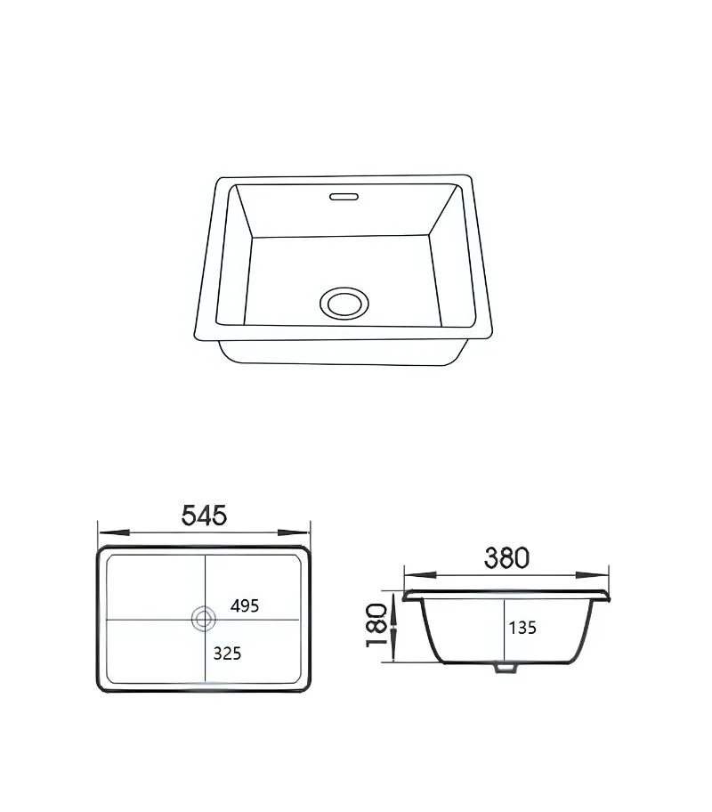 Crete Rectangle Undermount Ceramic Basin 545x380x180mm - Specification