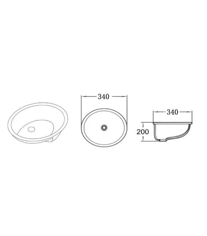 Elipps Round Undermount Ceramic Basin 340x340x200mm - Specification