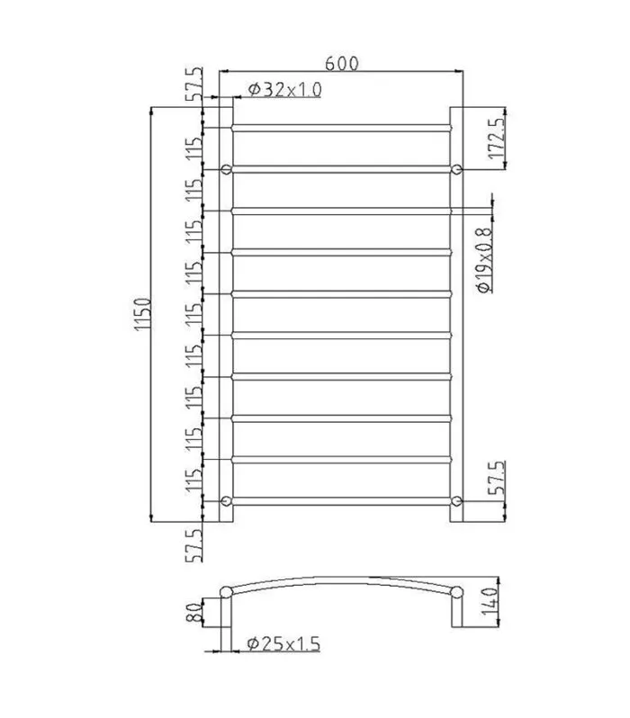 Non Heated Towel Rails 10 Round Bars