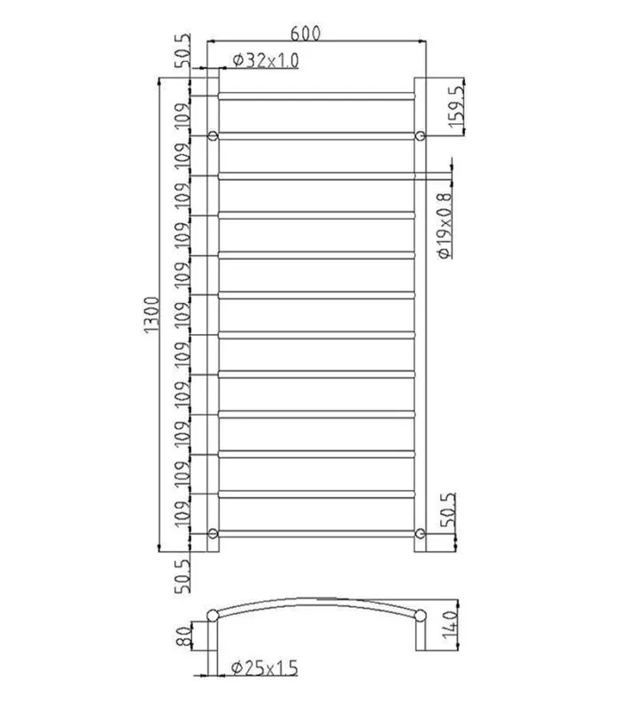 Non Heated Towel Rails 12 Round Bars