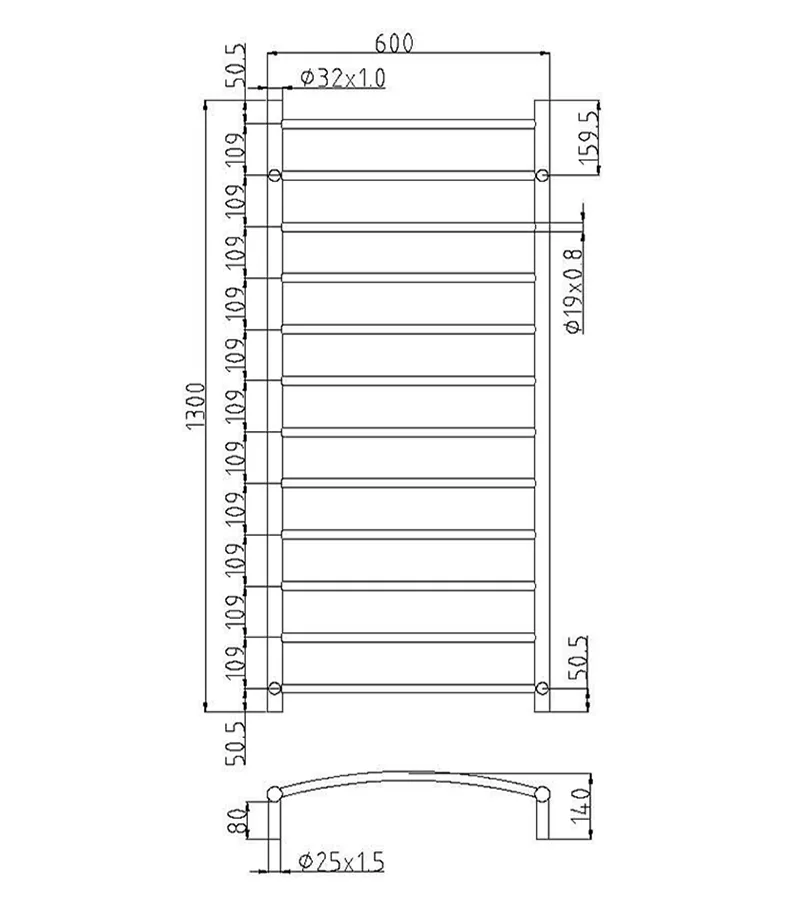 Non Heated Towel Rails 12 Round Bars