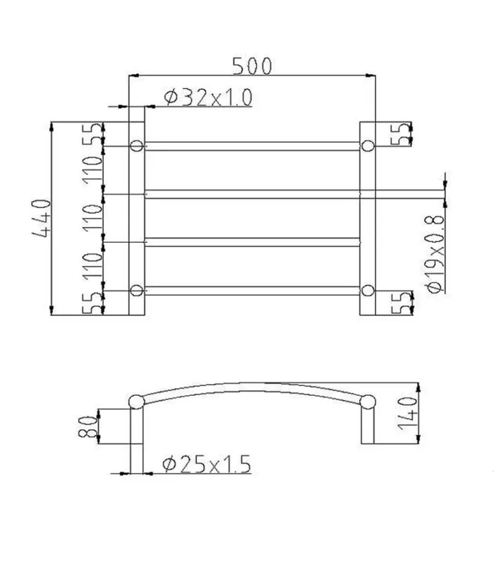 Non Heated Towel Rails 4 Round Bars