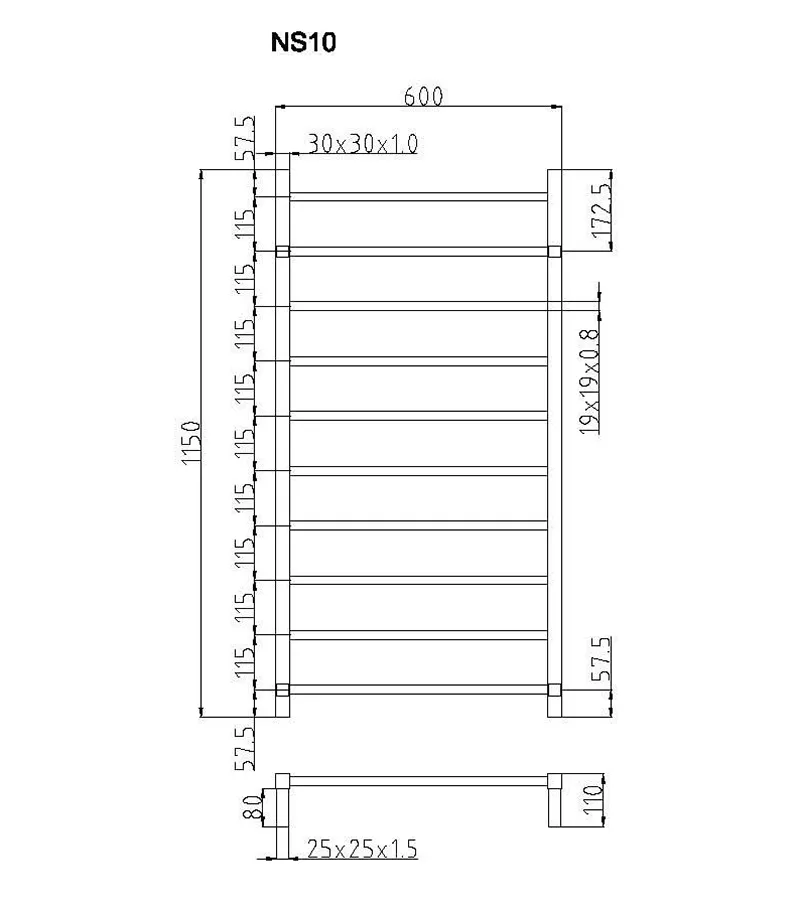 Non Heated Towel Rails 10 Square Bars