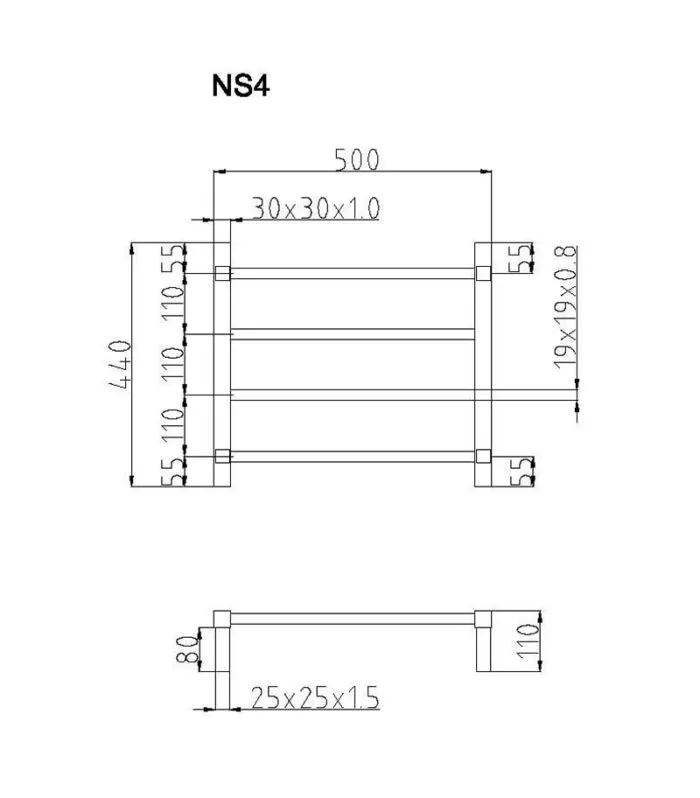 Non Heated Towel Rails 4 Square Bars