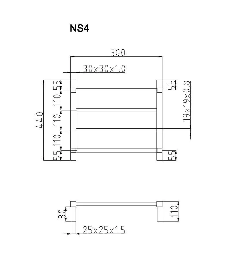 Non Heated Towel Rails 4 Square Bars