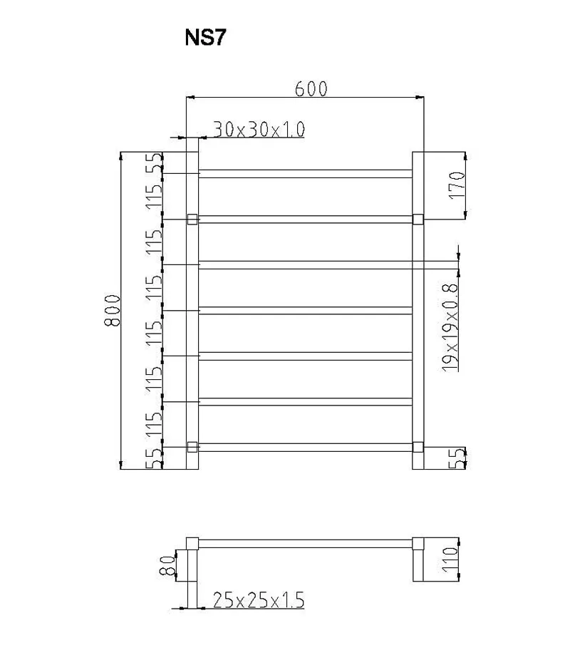 Non Heated Towel Rails 7 Square Bars