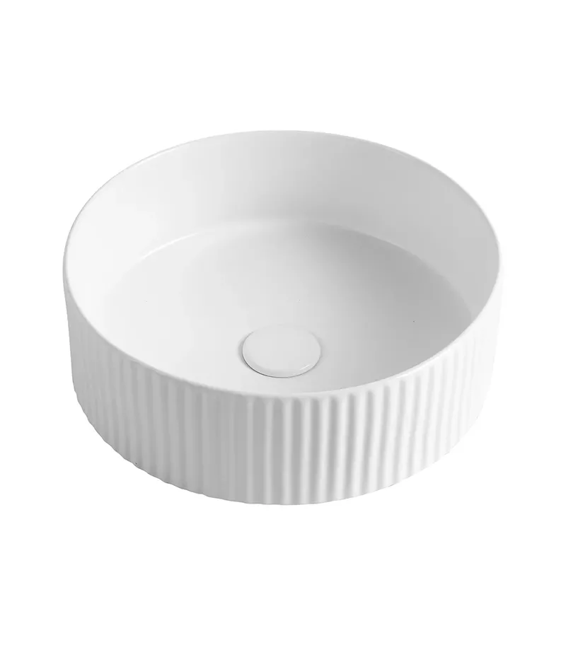 Marlo 400mm Matt White Fluted Round Above Counter Ceramic Basin