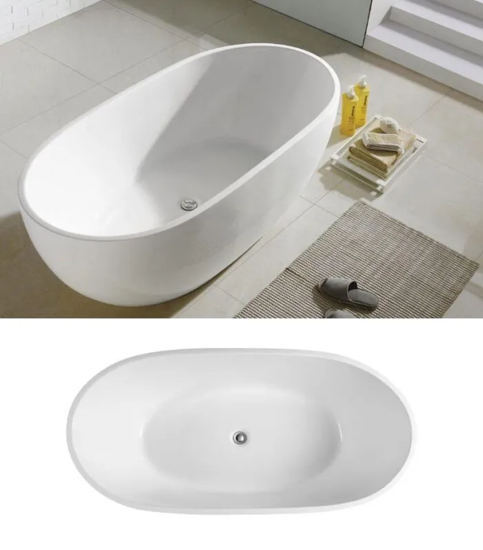 Cocoon Freestanding Gloss White Bathtub Lifestyle Background and Topview