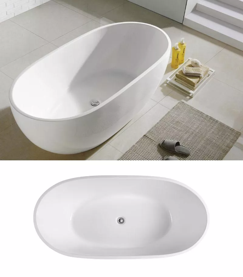 Cocoon Freestanding Gloss White Bathtub Lifestyle Background and Topview