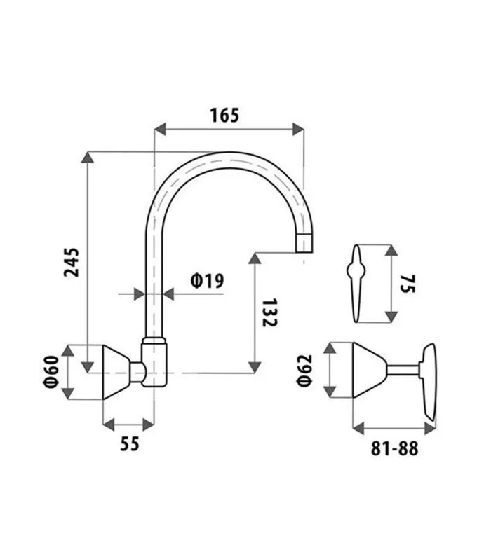 Specification For Kirra Lever Wall Mount Sink Tap Set