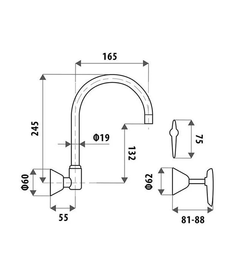 Specification For Kirra Lever Wall Mount Sink Tap Set