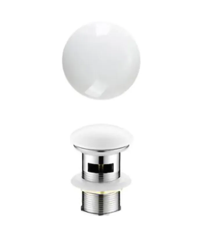 32mm Gloss White Ceramic Top Pop Up Waste With Overflow