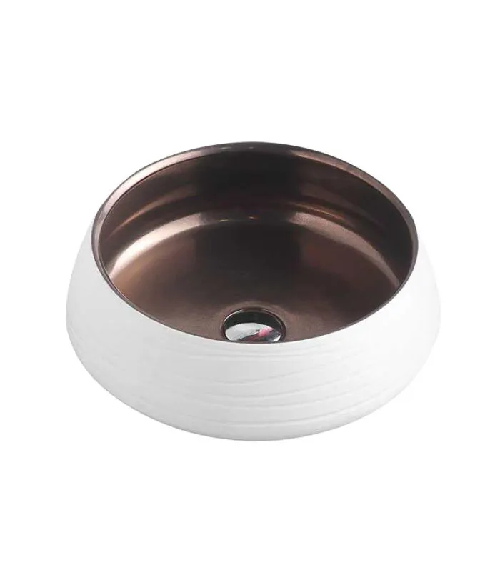 435 x 435 x 145mm Matt White and Copper Above Counter Ceramic Basin PA4343WC