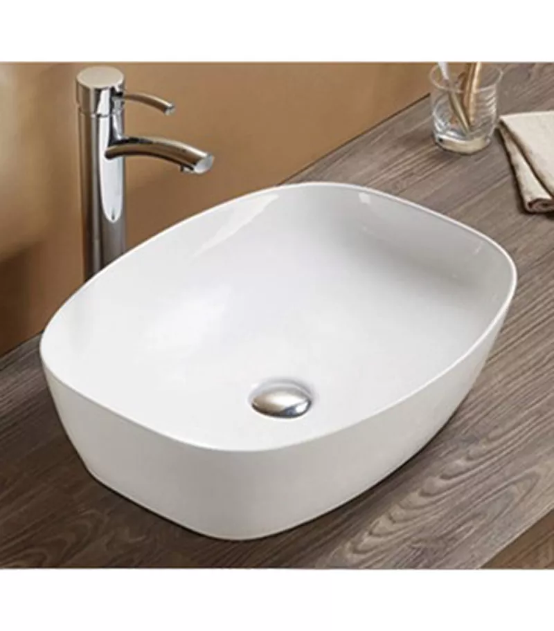 Rosa Gloss White Curved Above Counter Ceramic Basin With Background