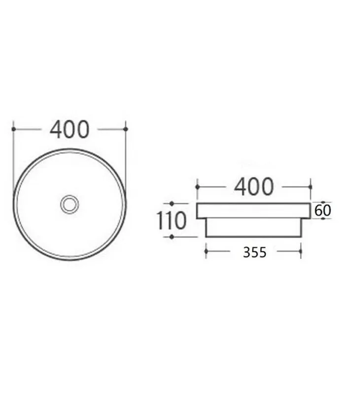 400 x 400 x 110mm Gloss White Round Insert-In Ceramic Basin