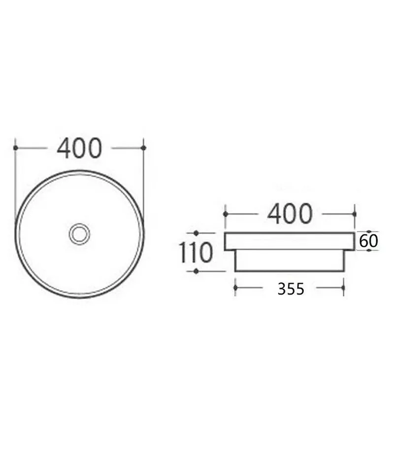400 x 400 x 110mm Gloss White Round Insert-In Ceramic Basin