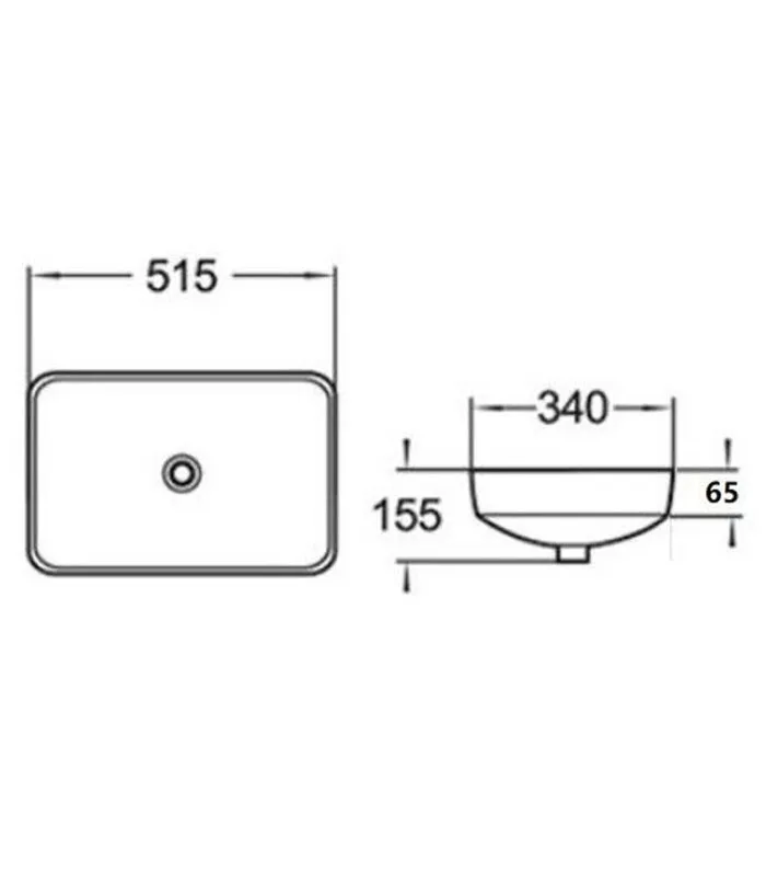 515 x 340 x 155mm Gloss White Rectangle Insert-In Ceramic Basin
