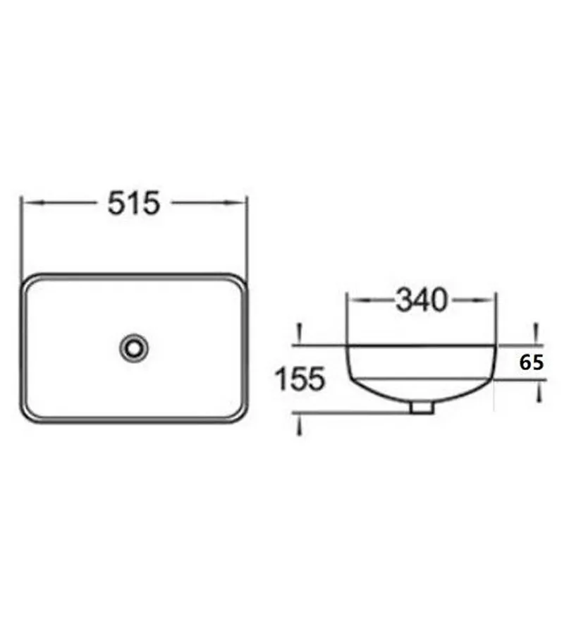 515 x 340 x 155mm Gloss White Rectangle Insert-In Ceramic Basin