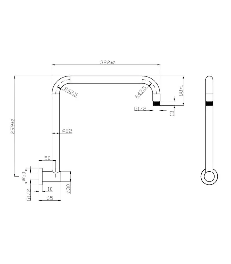 Cora Brass Round Hi-Rise Shower Arm - Specification
