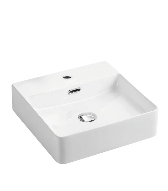 420 x 420 x 120mm Gloss White Ceramic Square Wall Hung Basin