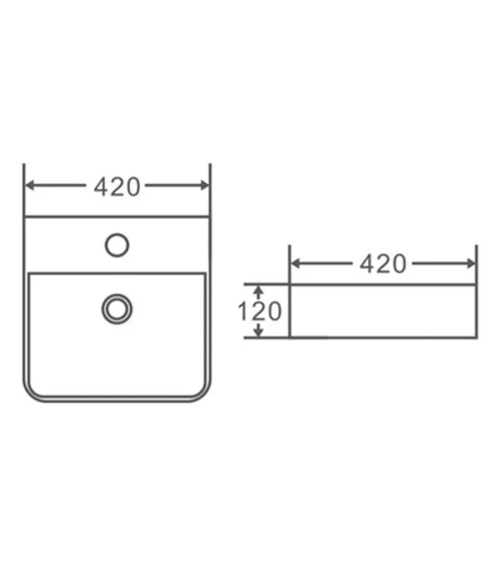 420 x 420 x 120mm Gloss White Ceramic Square Wall Hung Basin