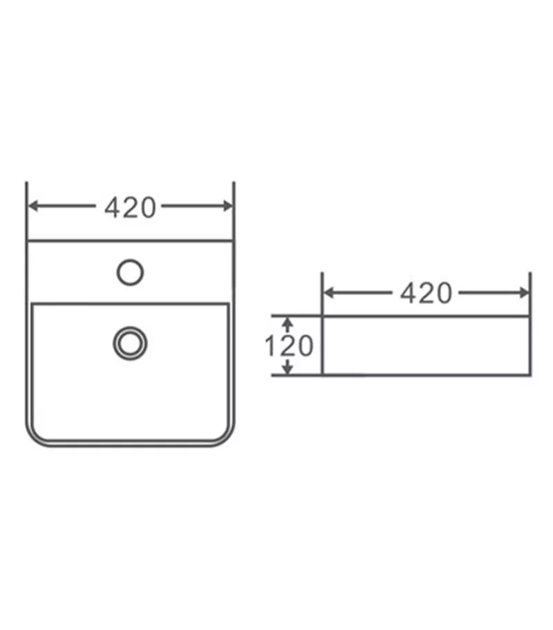 420 x 420 x 120mm Gloss White Ceramic Square Wall Hung Basin