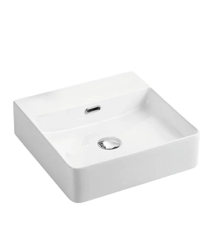 420 x 420 x 120mm Gloss White Ceramic Square Wall Hung Basin No Tap Hole