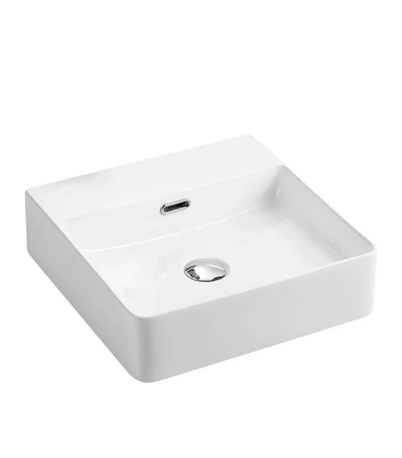 420 x 420 x 120mm Gloss White Ceramic Square Wall Hung Basin No Tap Hole