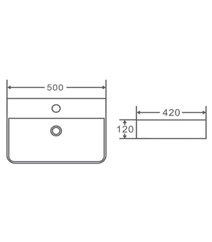 500 x 420 x 120mm Gloss White Ceramic Rectangle Wall Hung Basin