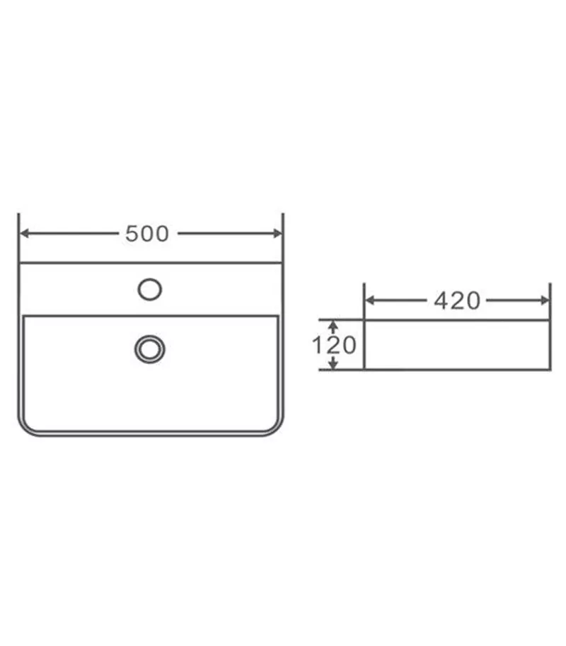 500 x 420 x 120mm Gloss White Ceramic Rectangle Wall Hung Basin