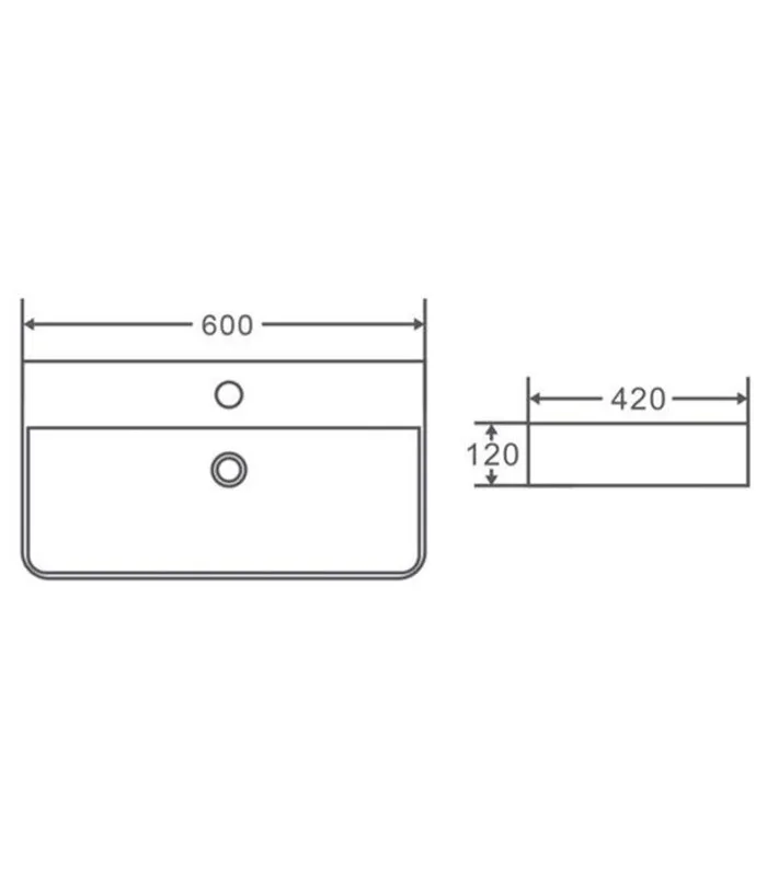 600 x 420 x 120mm Gloss White Ceramic Rectangle Wall Hung Basin