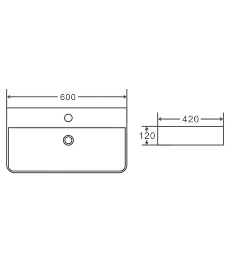 600 x 420 x 120mm Gloss White Ceramic Rectangle Wall Hung Basin