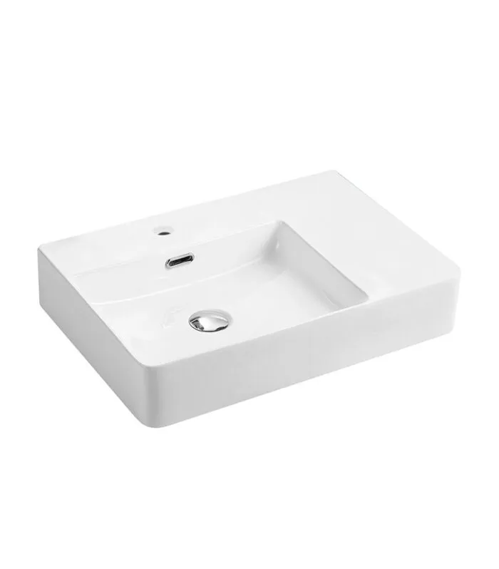 600 x 420 x 120mm Gloss White Ceramic Rectangle Wall Hung Basin Left Hand Bowl