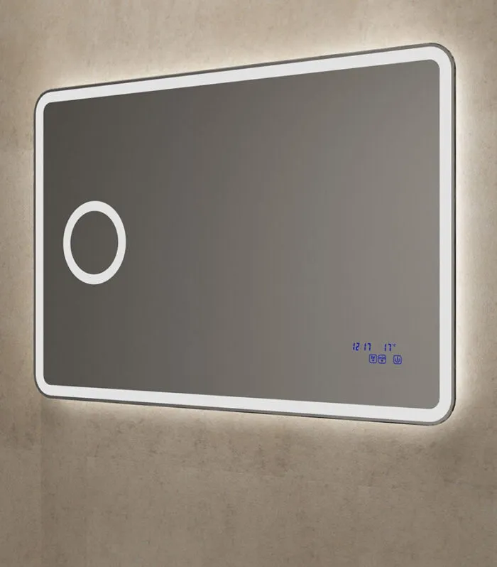 Reno 1200mm x 800mm LED Mirror With Cosmetic Mirror, Clock & Temperature