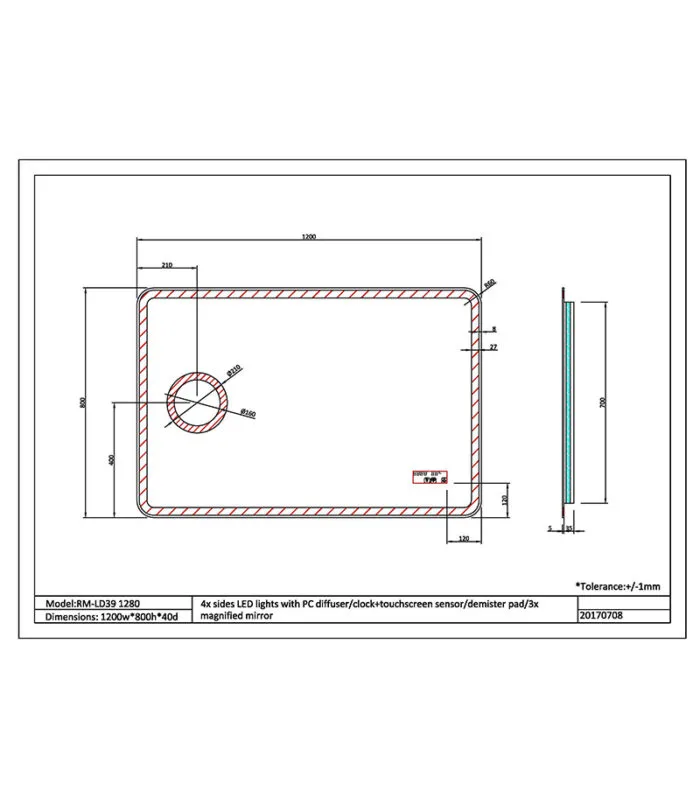 Reno 1200mm x 800mm LED Mirror With Cosmetic Mirror, Clock & Temperature