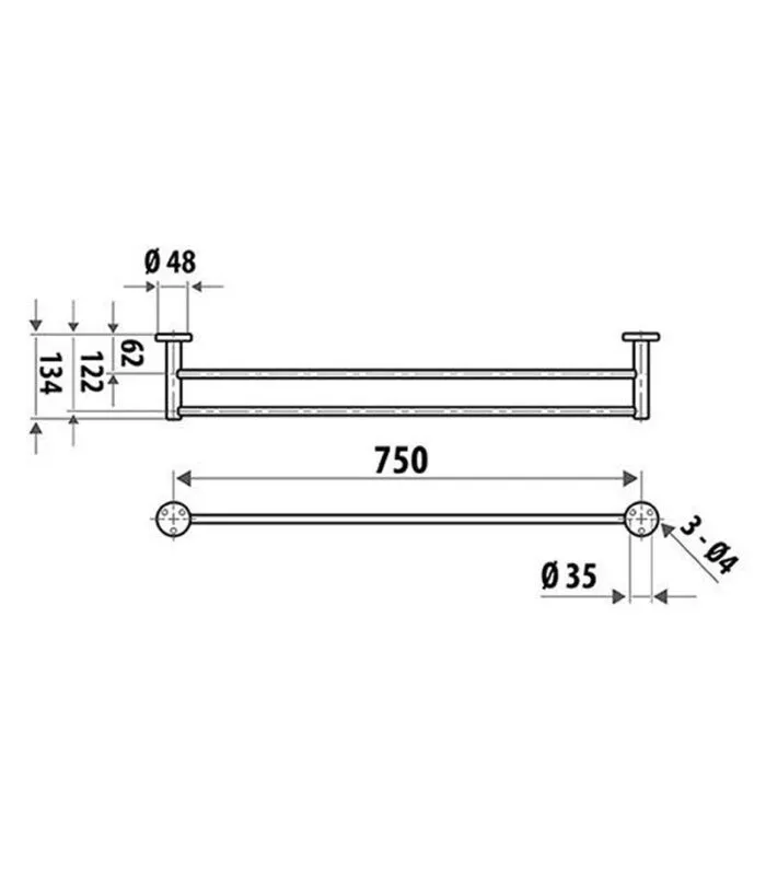 Elle Stainless Steel Double Towel Rail 750mm