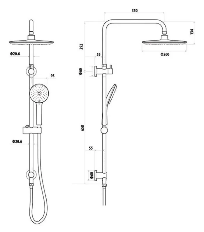 Specification For Loui Twin Shower On Rail