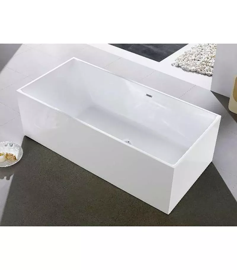 Theo Back To Wall Overflow Freestanding Bath - Gloss White Topview