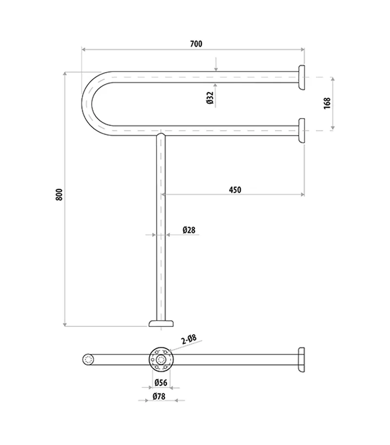 Technical Drawing For Linkcare Polished Stainless Steel U Shape Hand Rail LC107