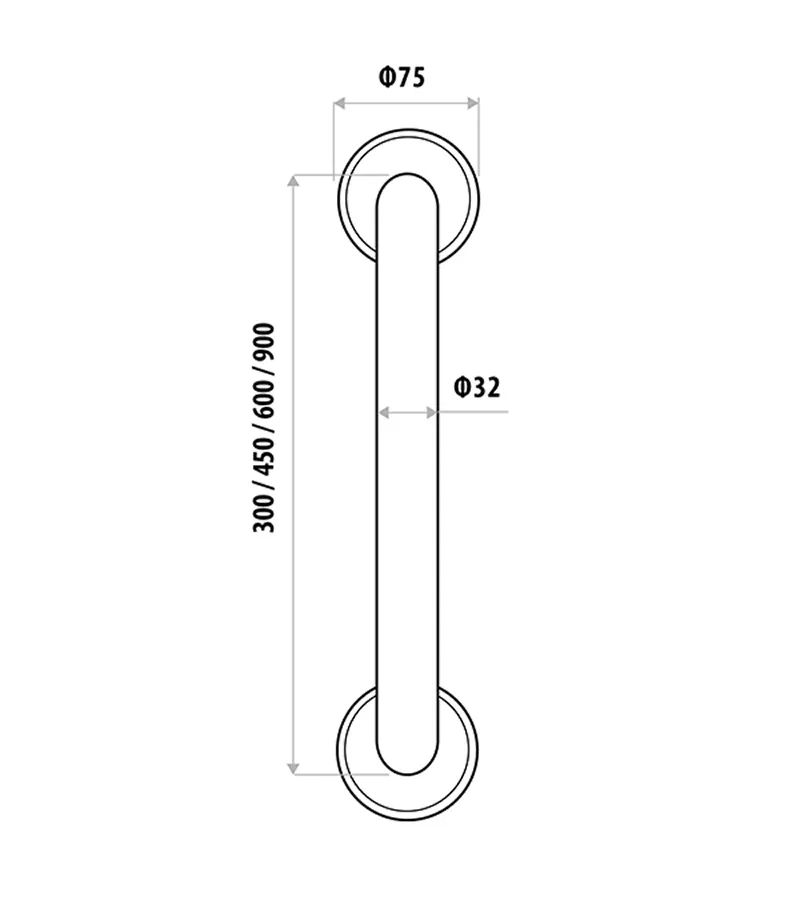 Technical Drawing For Linkcare White Straight Grab Bar RGR