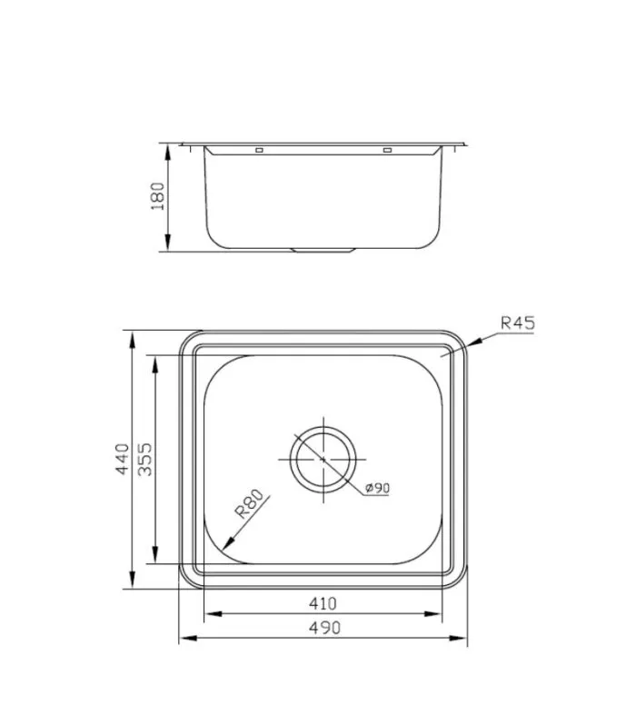 Cora 490mm Stainless Steel Sink – 22L Capacity | Specification