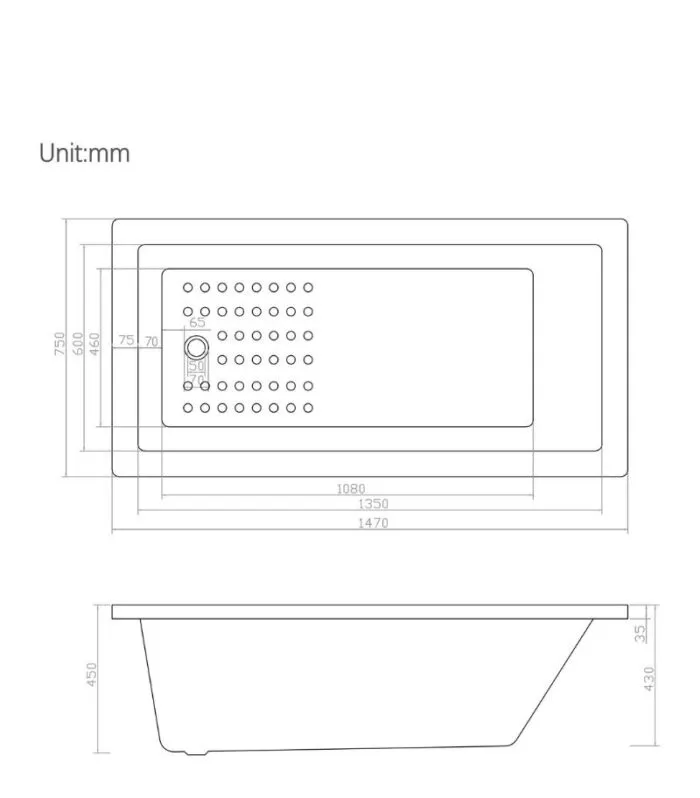 Viva 1470mm Drop-In Bathtub - Specification