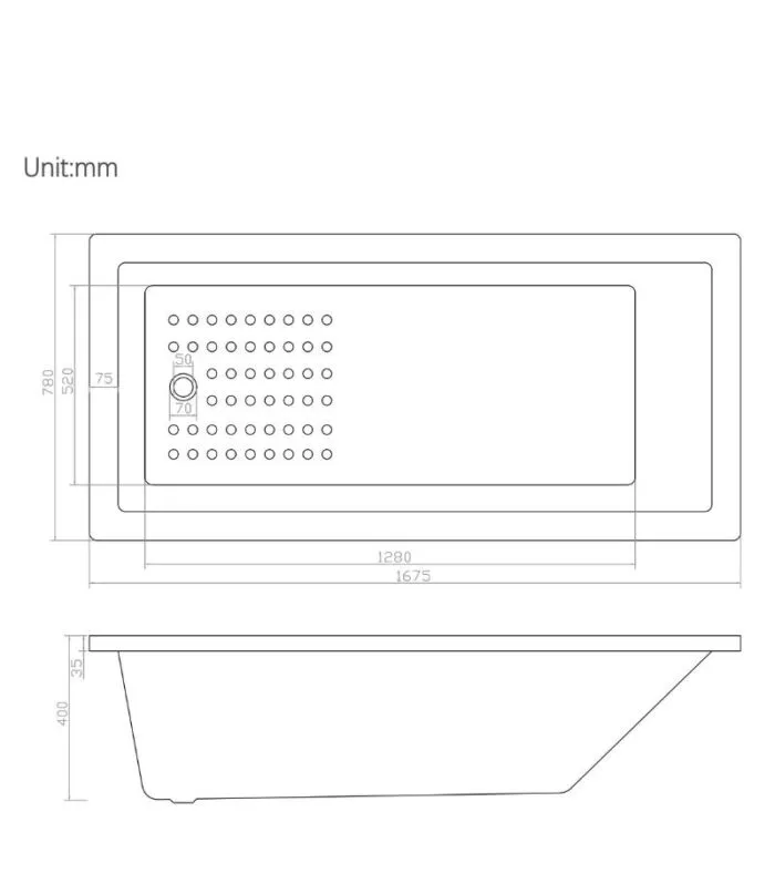 Viva 1675mm Drop-In Bathtub - Specification