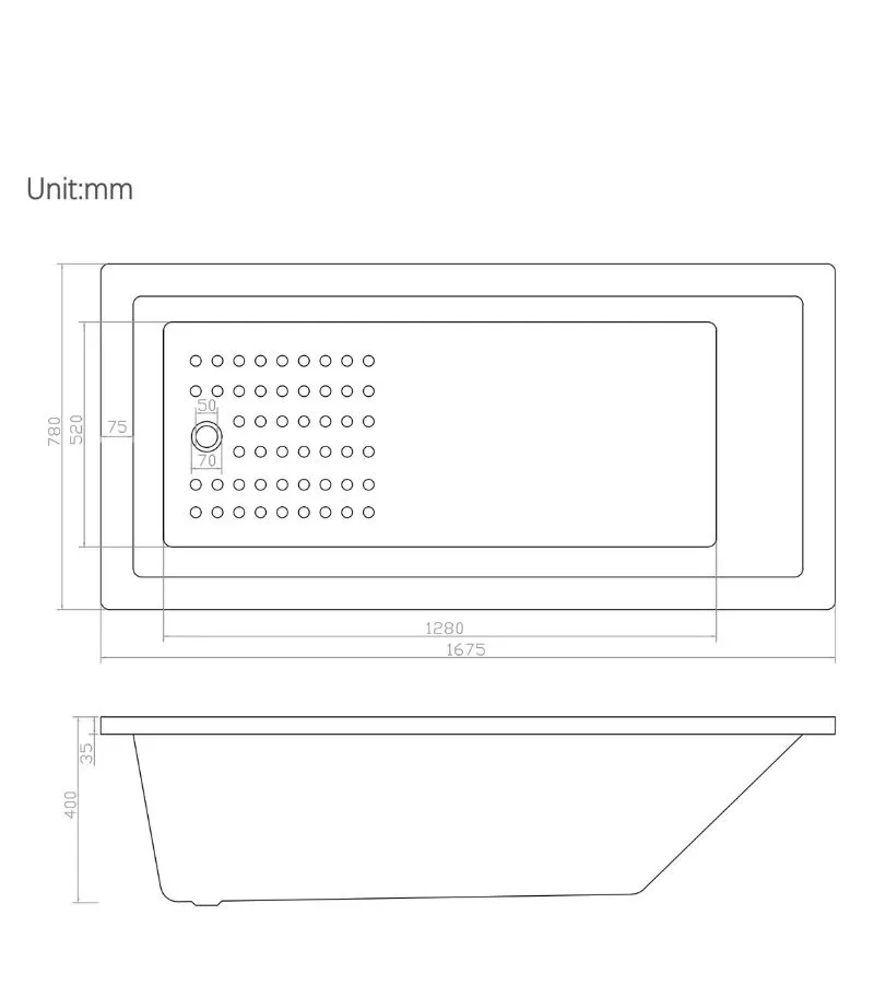 Viva 1675mm Drop-In Bathtub - Specification