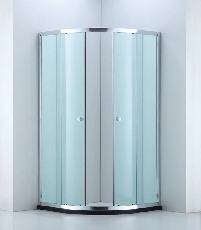 Curved Semi-Frameless Sliding Door Shower Screen with Centre Opening – Chrome Fittings Open Look