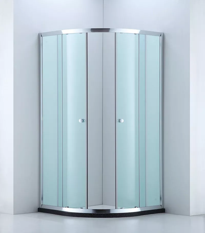 Curved Semi-Frameless Sliding Door Shower Screen with Centre Opening – Chrome Fittings Open Look