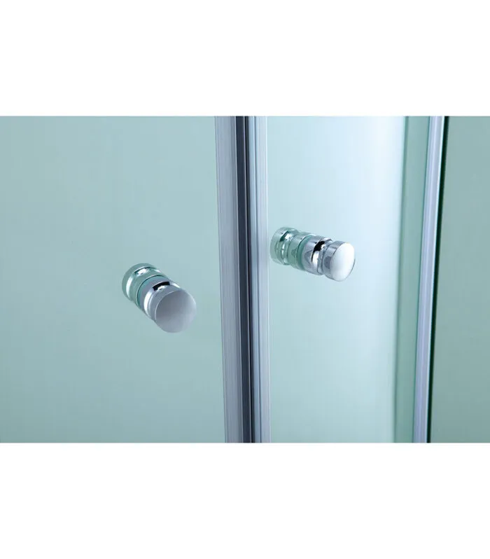 Curved Semi-Frameless Sliding Door Shower Screen with Centre Opening – Chrome Fittings Handles