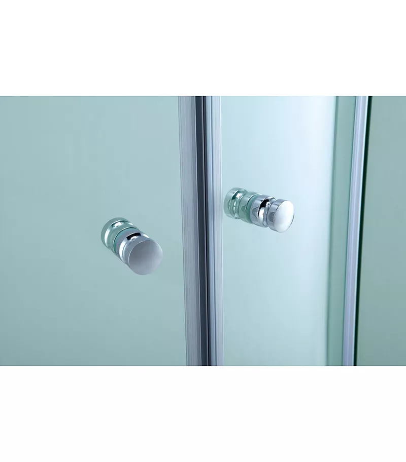 Curved Semi-Frameless Sliding Door Shower Screen with Centre Opening – Chrome Fittings Handles