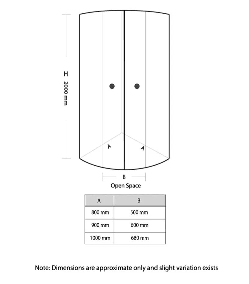 Curved Semi-Frameless Sliding Door Shower Screen with Centre Opening – Chrome Fittings Specification
