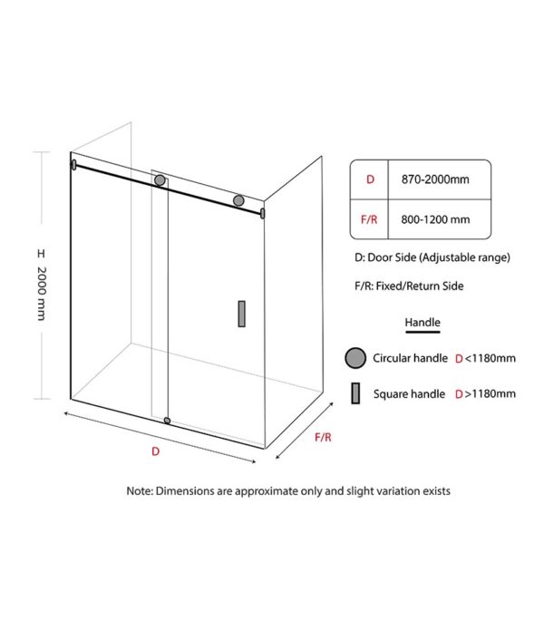 Square & L-Shape Frameless Sliding Door Shower Screen Specification